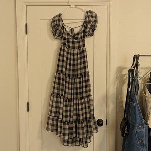 Black and White Gingham Backless Maxi Dress
